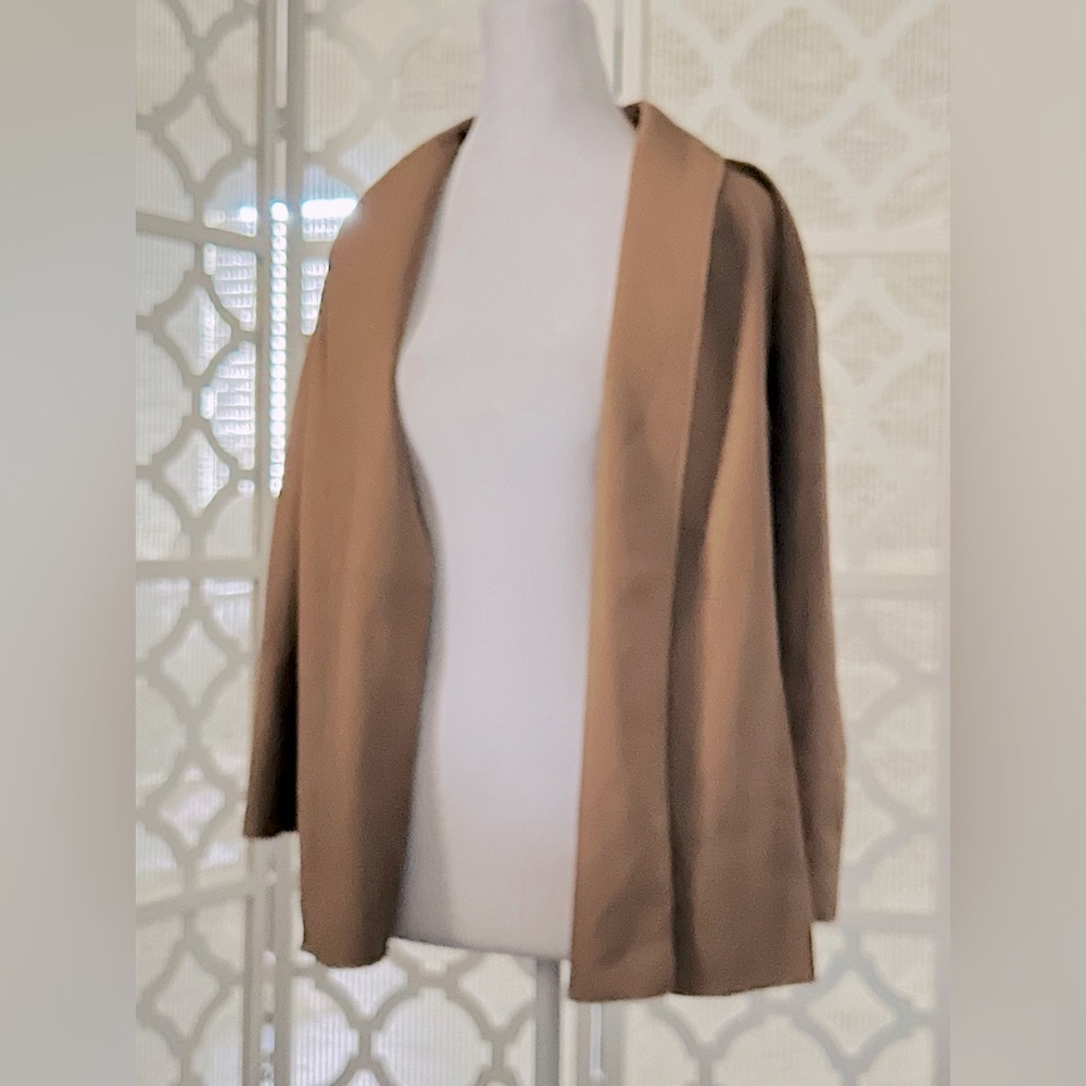 Suede Cardigan Open Jacket Doncaster Tan Leather Blazer Size 10 Vintage Brown - Picture 6 of 10